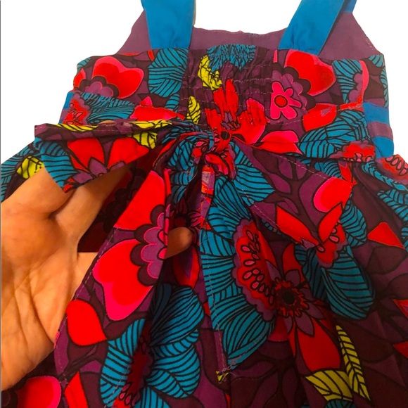 NWT Sz2 flowered dress sleeveless bow tie back pleating spring summer vacation - Picture 3 of 6